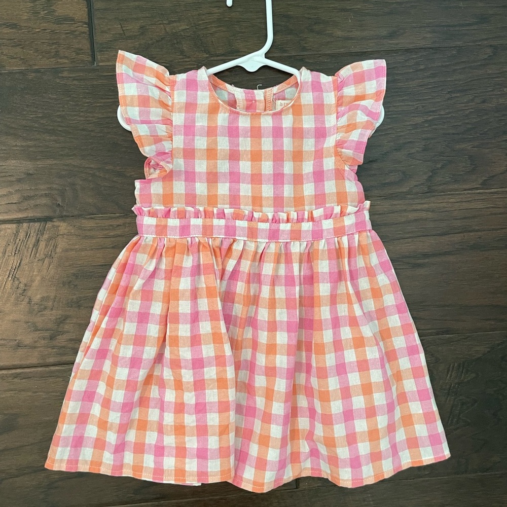 Pink, Orange, and White Gingham Toddler Dress